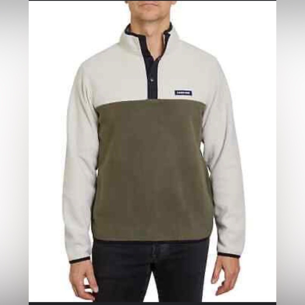 Lands' End Men's Medium Fleece Pullover Top Beige Green NEW